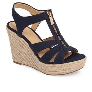 Michael Kors Navy zipper top wedges